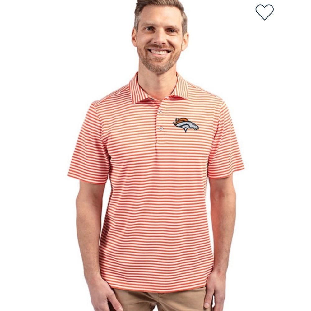 Denver Broncos Cutter & Buck Virtue Recycled Stripe Featherlight Pique Mens Polo